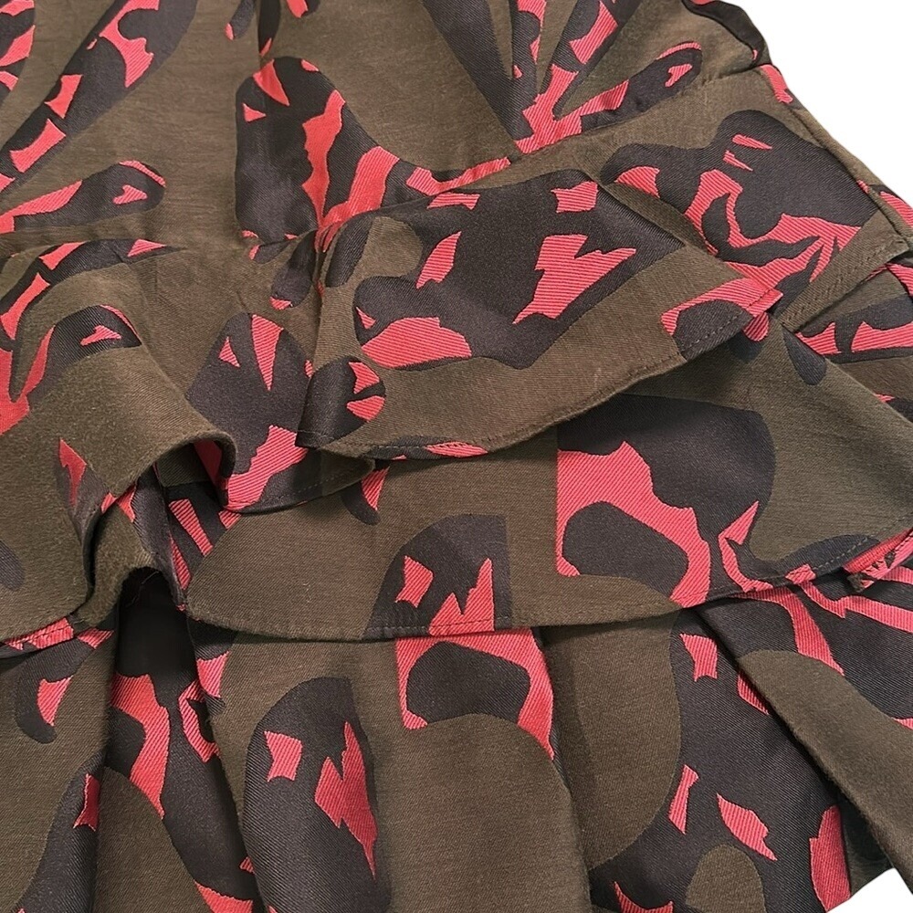Banana Republic Jacquard Mini‎ Ruffle Dress Women's 4P Olive Green Preppy Modern - Picture 6 of 9